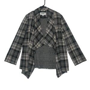 BB Dakota Women’s Plaid Jacket Cardigan Open Front Drape Size Large Flannel Gray